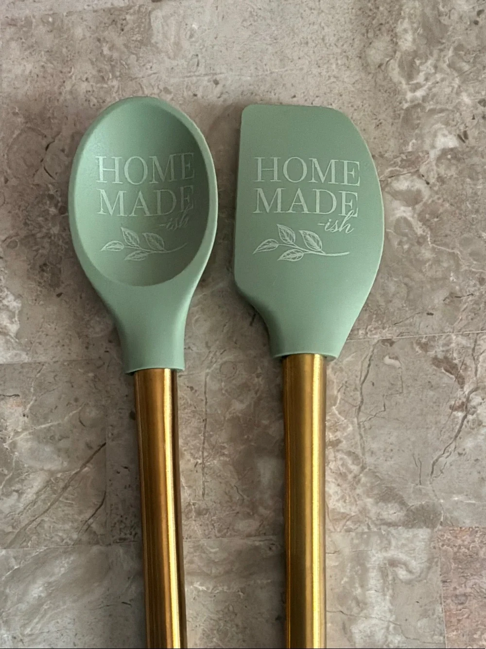 krumbs Green Silicone Spatula & Spoon with Gold Handles